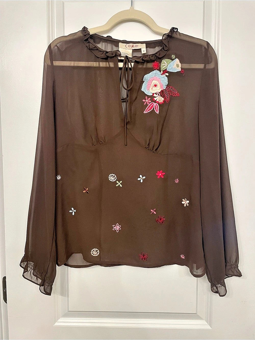 COMO Embroidered Brown Blouse
